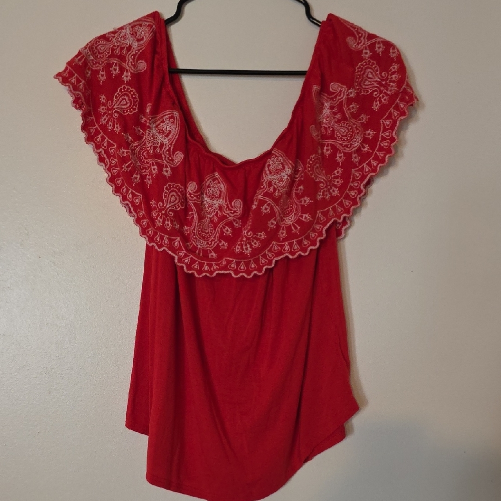 ⚡️5/$20…⚡️ Wishful Park Red Blouse with White Embroidery